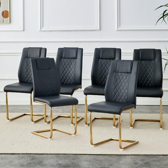 Noble House Modern style black PU dining chairs (6 per box) PU leather backrest