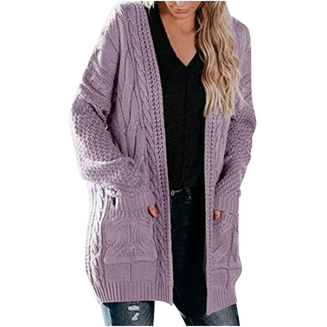 LOVZFMLL Cardigan for Women's Solid Color Cardigan Wool Sweater Pocket Recreational Long Sleeve Top