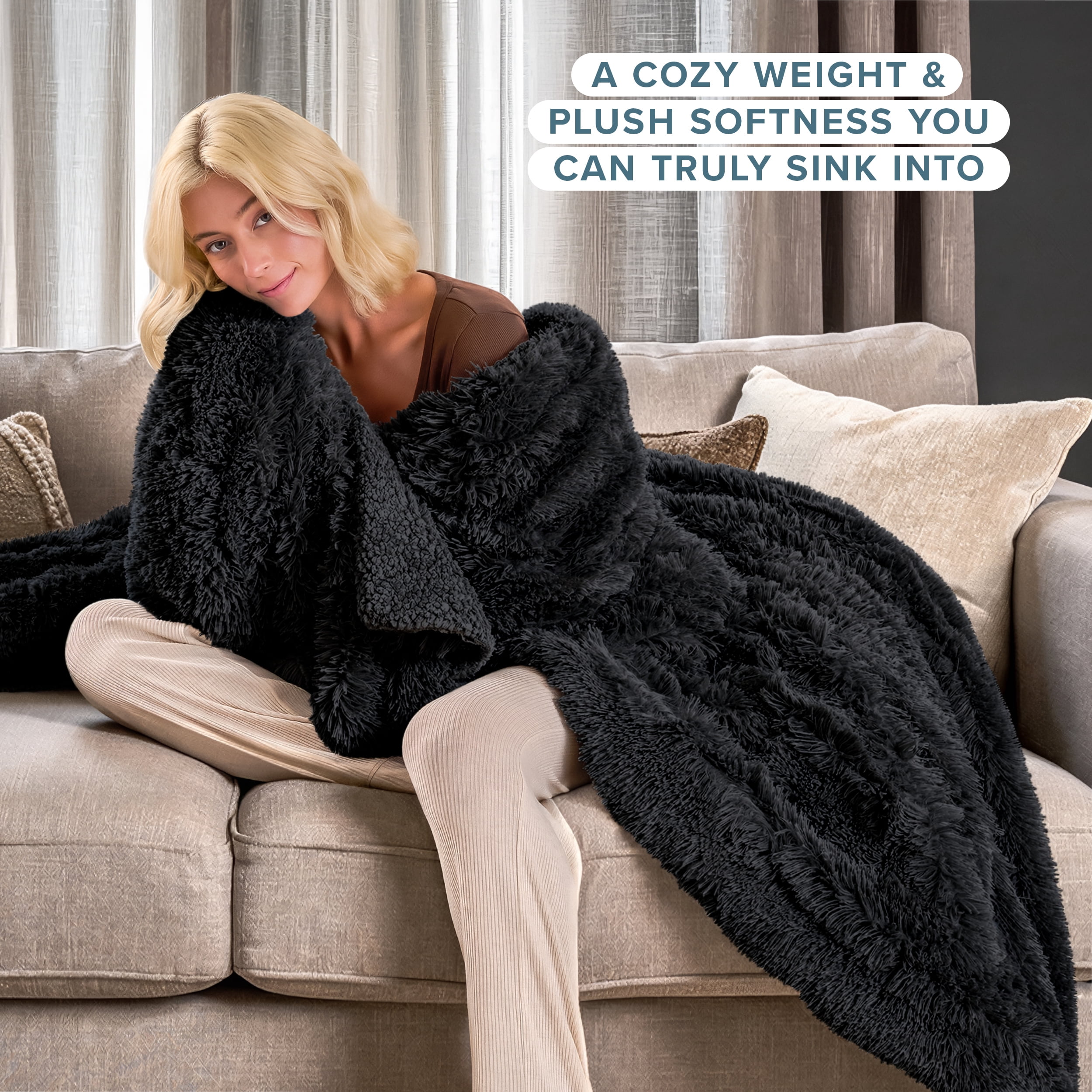 Bare Home Shaggy Blanket - 90" x 108" - Ultra Soft Fleece - King, Black