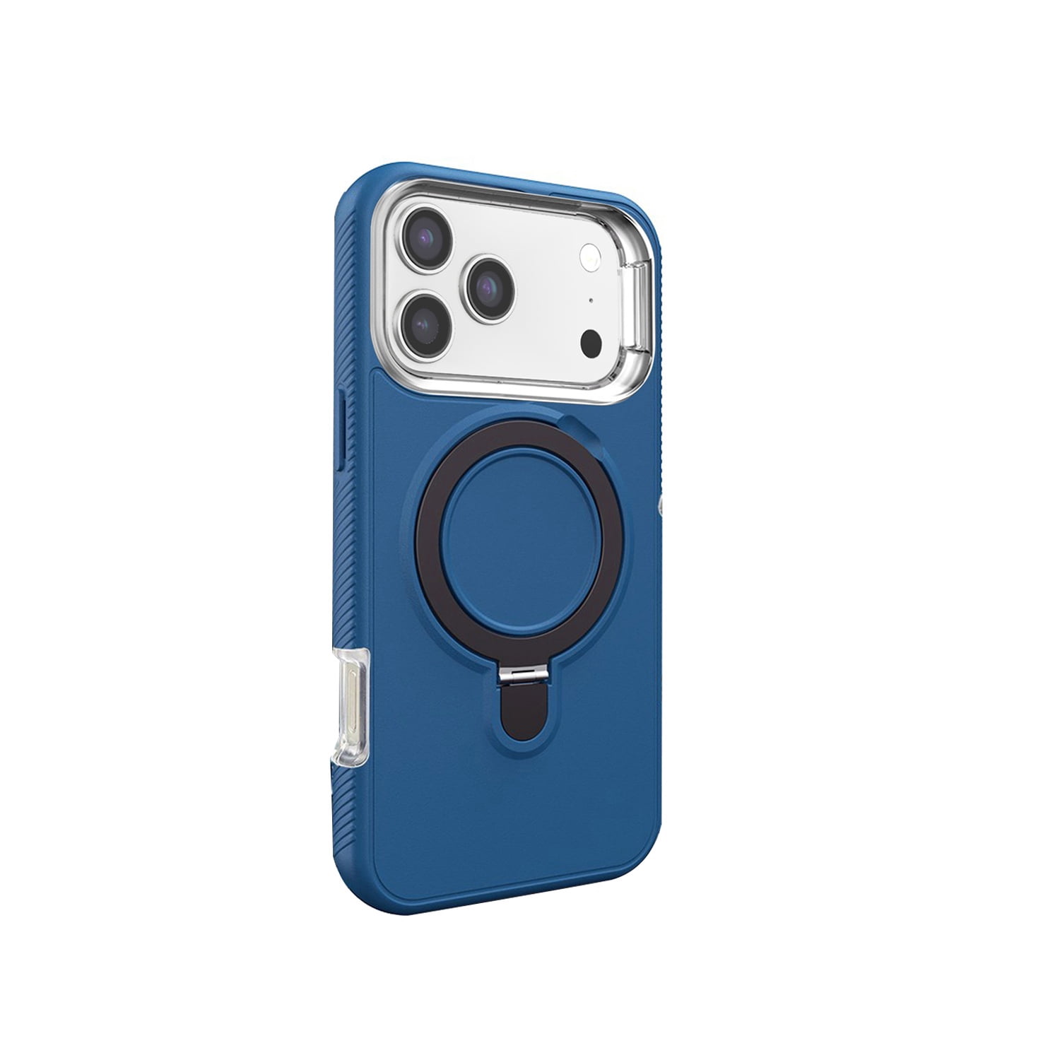 Rugged Shockproof Cover with Folding Stand and Wireless Charging Compatible for iPhone 17 Pro Max - Blue