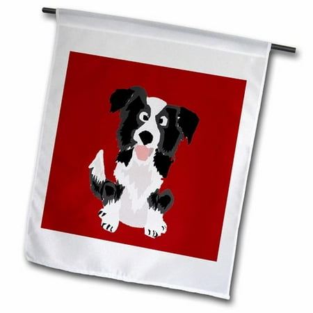 Border Collie Flag - 3dRose Funny Border Collie Puppy Dog Art Polyester 1'6'' x 1' Garden Flag