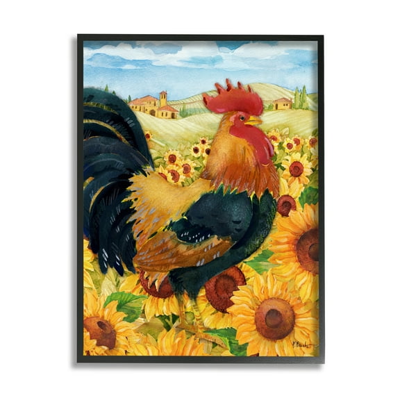 Stupell Industries Rooster in Sunflower Fields Animals & Insects Painting Black Framed Art Print Wall Art, 11 x 14