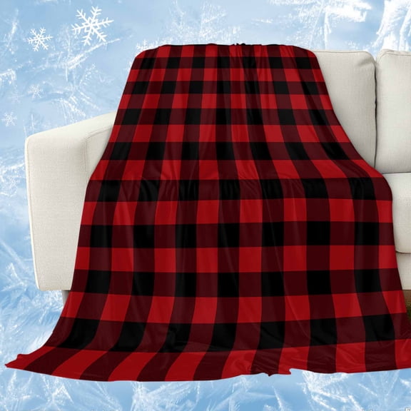 Rustic Checkered Cooling Blanket, Lightweight Breathable Summer Throw Blanket with Double Sided Cold Effect, Black Red Buffalo Plaid Picnic Beach Blankets Bed Sheet for Hot Sleepers 30"x40"