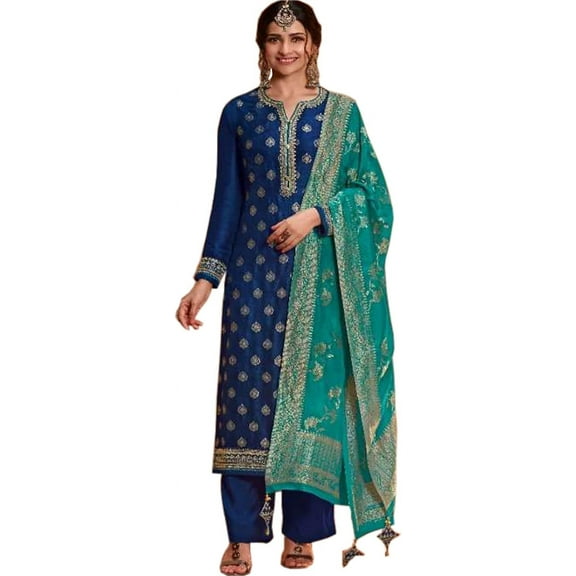 Party Wear Indian Pakistani Designer Salwar Kameez Plazzo Pant Suits ( Blue, L - 42 )