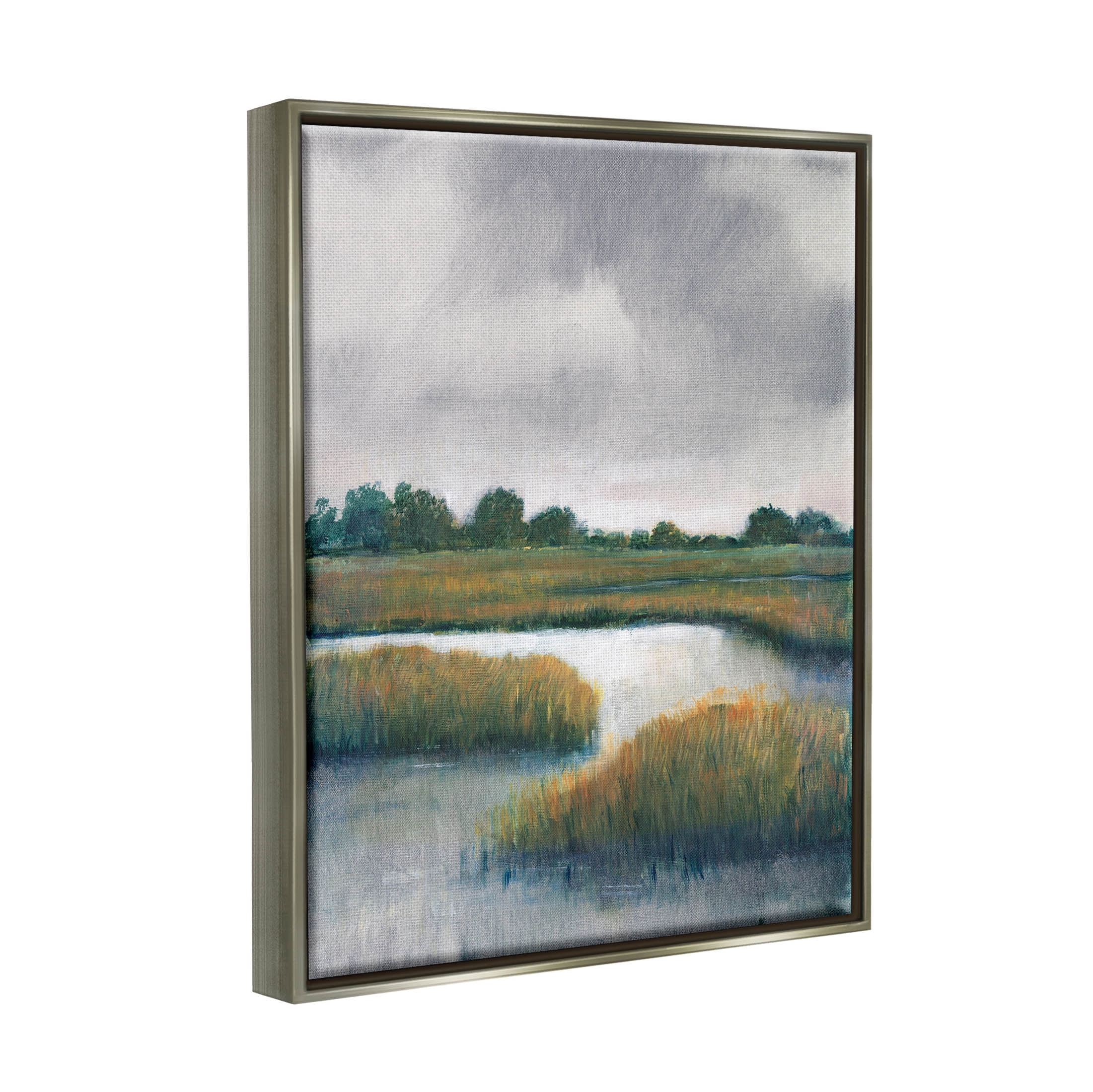 Stupell Industries Rural Marshland River Grass Painting Luster Gray Floating Framed Canvas Print Wall Art, Design by Tim OToole