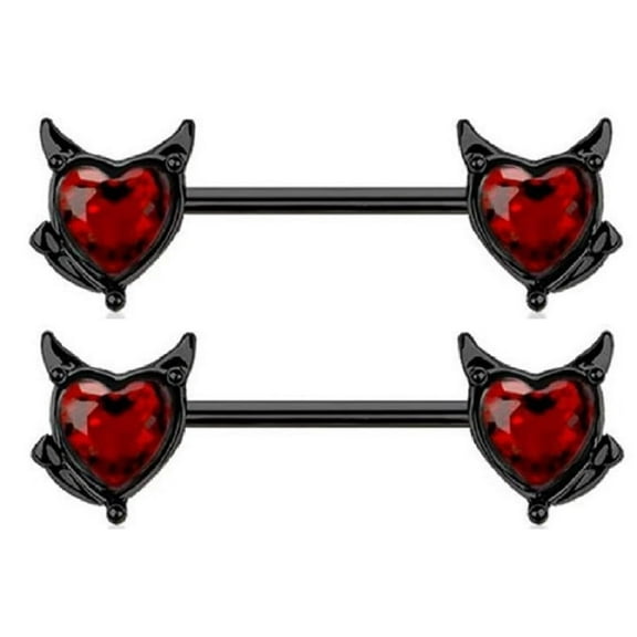 Body Accentz Nipple Ring Devil Heart Horns Nipple Barbell Sold as a pair