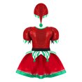 thumbnail image 2 of Hansber Noël Filles Père Noël Elf Cosplay Ensembles Manches Courtes Bouffantes Paillettes Tulle Tutu Justaucorps Robe avec Chapeau Rouge 6, 2 of 5