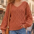 thumbnail image 6 of Lnmiateer Women V Neck Cable Knit Cropped Long Sleeve Sweater Casual Fashion Knitted Pullover Jumper Fall Daily Outdoor Street Wear, 6 of 9