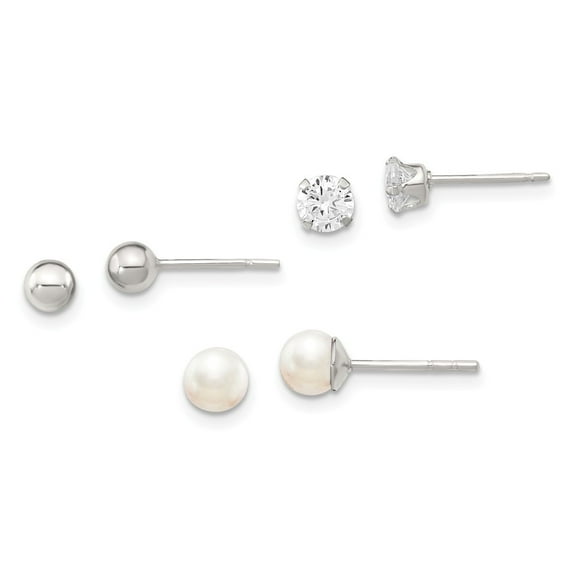 925 Sterling Silver Stellux Crystal & Freshwater Cultured Pearl Post Earrings 3pc Set