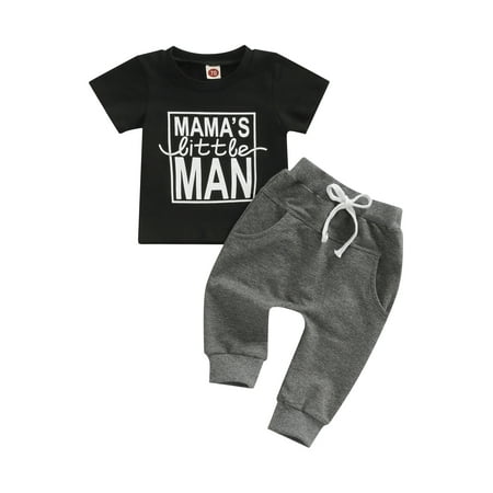 

Seyurigaoka Toddler Baby Boys Casual Suit Short Sleeve Letter Printed Tops+Strap Pockets Long Pants