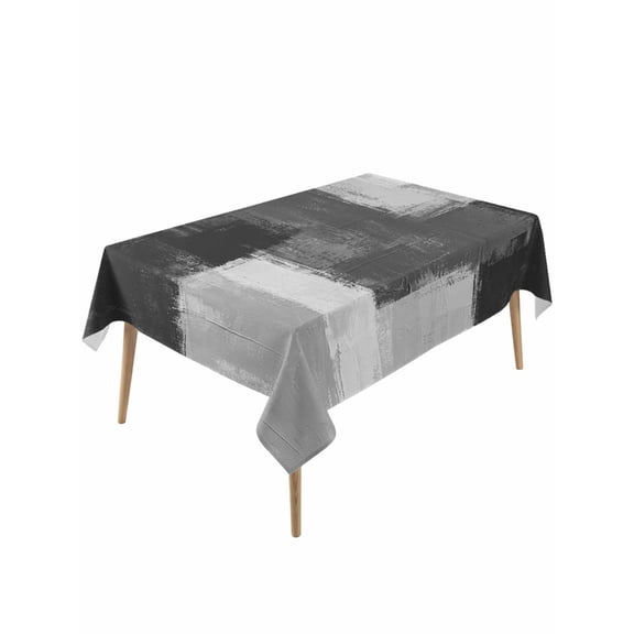Black Abstract Rectangle Tablecloth, Grey Geometric Oil Painting Vintage Ombre Waterproof & StainResistant Tablecloth, Washable Oil-proof Table Cover for Dining/Party/Wedding/Camping/Buffet 60x120 In