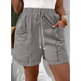 thumbnail image 2 of SHEWIN Shorts for Women Plus Size Cotton Shorts Elastic Waist Drawstring Mid-Rise Wide Leg Shorts Summer Bottoms Gray 5X, 2 of 9