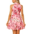 thumbnail image 3 of MODA NOVA Juniors Floral Print Sleeveless Halter Neck Belted Fashion Dress, 3 of 5