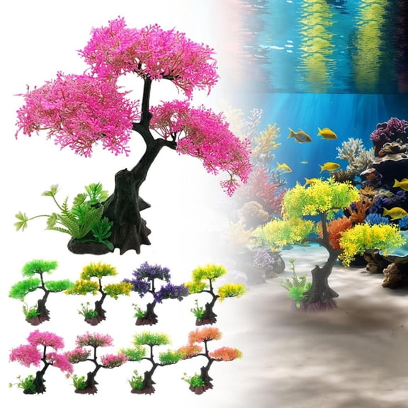 Homelyt Fish Tank Decorations Aquarium Decor Plastic Plants Realistic Cherry Blossom Tree Green Aquatic Plant 1 Piece