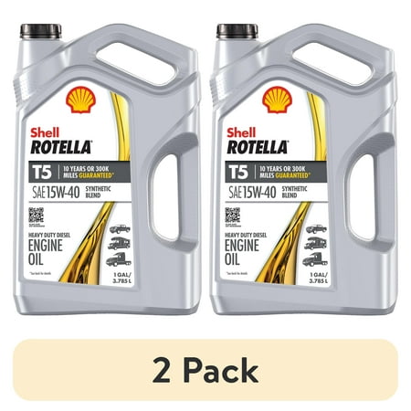 (2 pack) Shell Rotella T5 Synthetic Blend 15W-40 Diesel Engine Oil, 1 Gallon