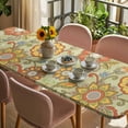 thumbnail image 3 of Gray Green Boho Floral Table Cloths for 8 Foot Rectangle Tables, Vintage Abstract Art Ethnic Flowers Patio Waterproof Elastic Fitted Tablecloths, Washable Rectangular Table Cover for Camping, 3 of 8