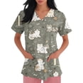 thumbnail image 3 of AHMOMEI Cartoon Animal Print Womens Scrub Tops S-5XL Plus Size Nurse Uniforms with Pocket V Neck Short Sleeve Scrubs Top for Women, 3 of 6
