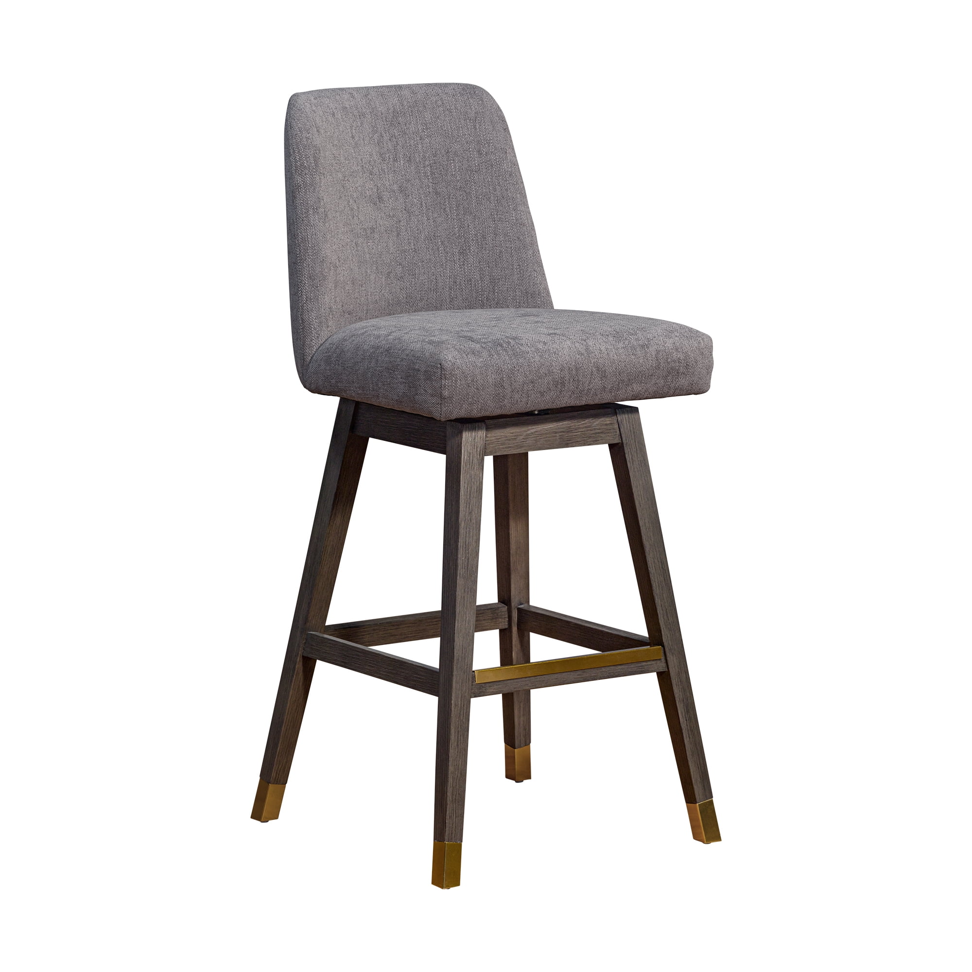 Amelia Swivel Bar Stool in Gray Oak Wood Finish with Mocha Fabric - Set of 3