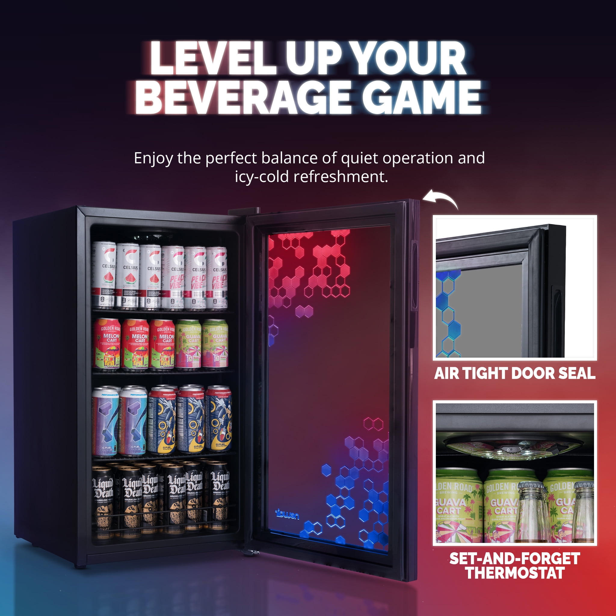 Newair Prismatic Series 126 Can Gaming Beverage Refrigerator, Multicolor