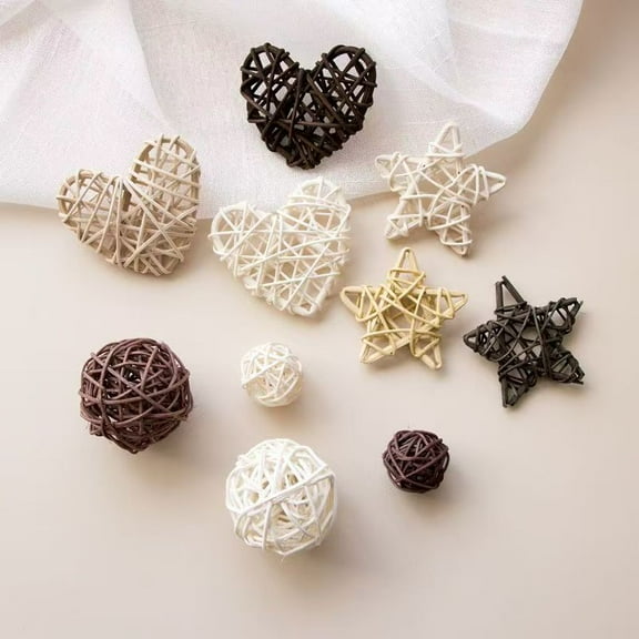 Pack of 10 Small 3-7cm Mix Size Different Shape Wicker Vine weaving Handmade Balls for Hotography Video Props Christmas Tree Festival Room Decoration