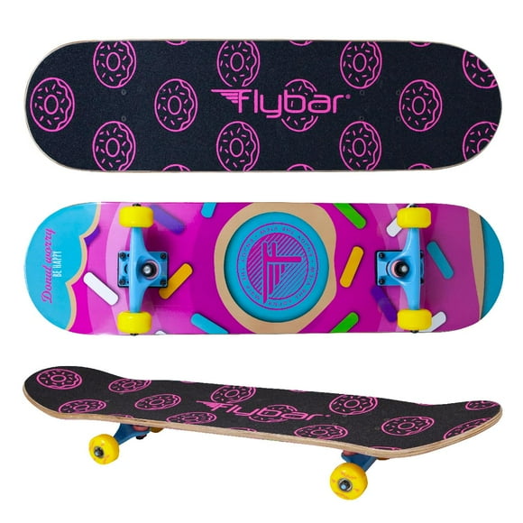 Flybar Complete Skateboard for Beginners - 31 Inch Kids Skateboard, 7 Ply Maple Wood Concave Double Kick Skateboard Deck, Lightweight, Non-Slip, for Boys and Girls, Ages 6 and Up Skaters Donut