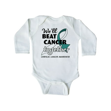 

Inktastic We ll Beat Cancer Together- Cervical Cancer Awareness Gift Baby Boy or Baby Girl Long Sleeve Bodysuit