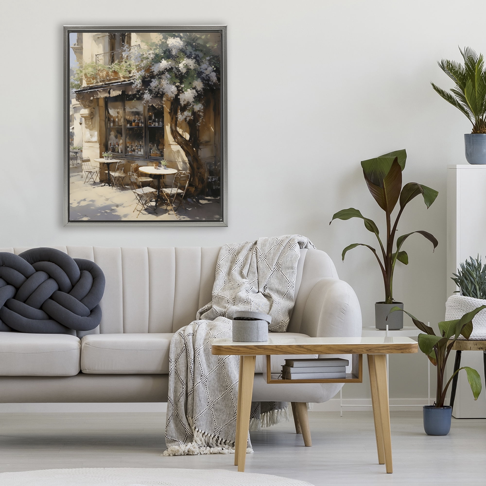 Stupell Industries Sunlit French Cafe Terrace Gray Framed Floater Canvas Wall Art, design by Creative Studio