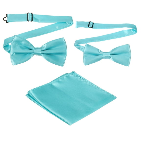 Bow Tie for Men, Adjustable Bow Ties with Pocket Square Pre-tied Bow Ties Sets for Wedding (Azure, 2Size)