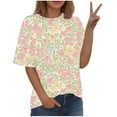 thumbnail image 2 of Fiudx Liquidación de Ofertas Flash Camiseta Estampada a La Moda para Mujer, Blusa de Manga Corta, Tops Informales con Cuello Redondo, 2 of 5