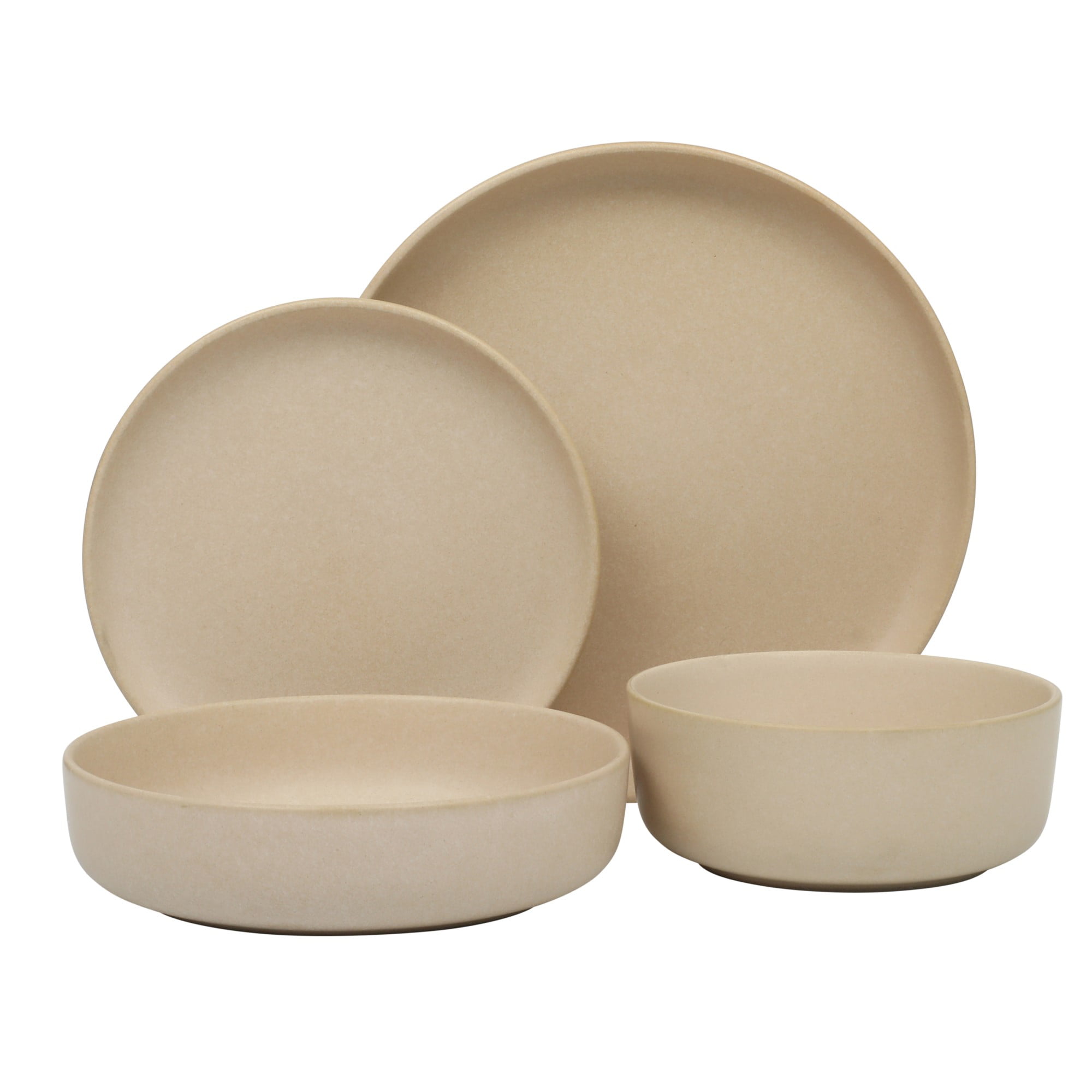 Gibson Soho Lounge Pasco 16 Piece (Service for 4) Plates and Bowls Double Bowl Reactive Glaze Dishes Stoneware Ceramic Dinnerware Set - Cream