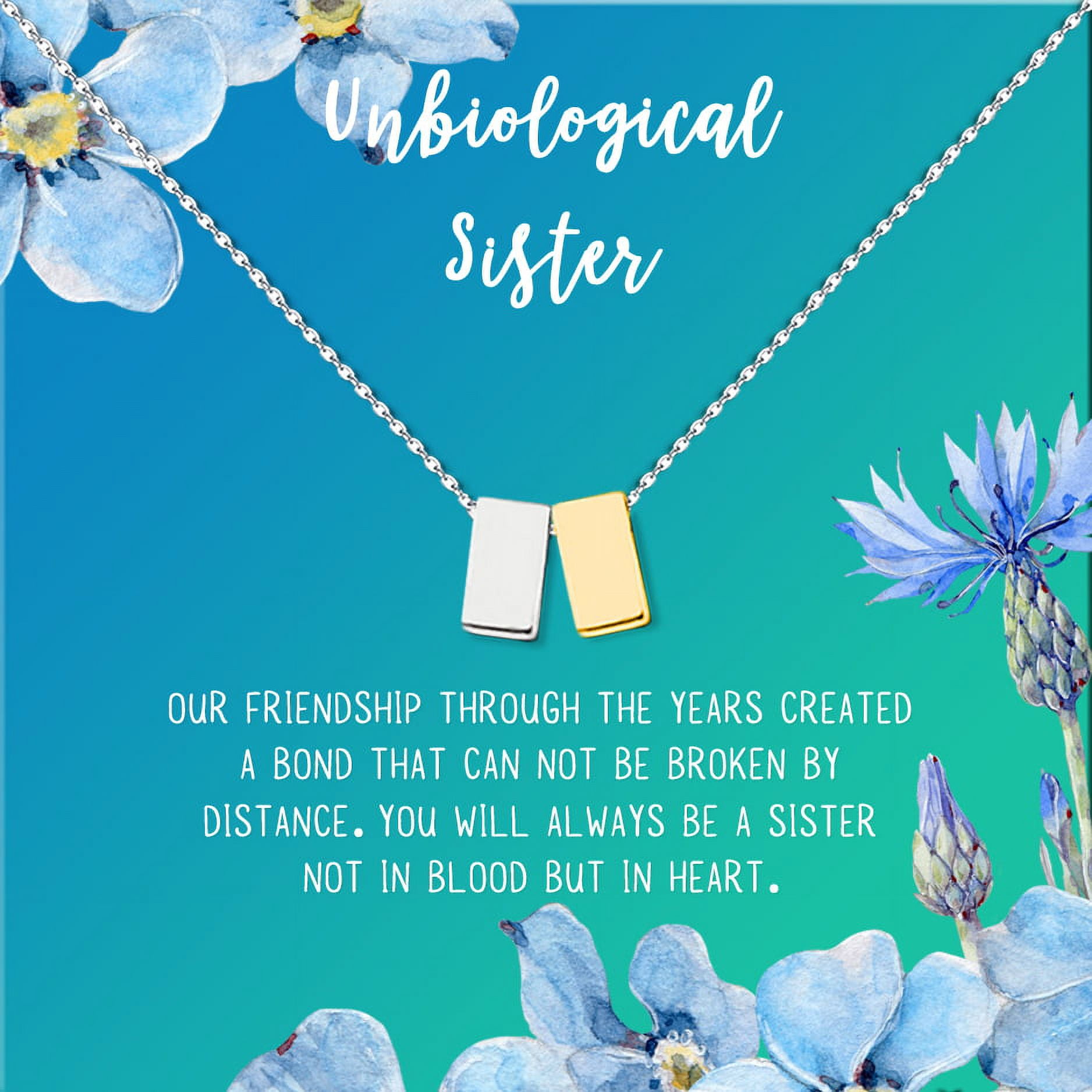Anavia Unbiological Sister Gift Jewelry, Soul Sister Card Necklace, Sister Best Friend Gift, Big Little Sorority Card Gift-[Silver and Gold Double Cube, Bright Blue Gift Card]