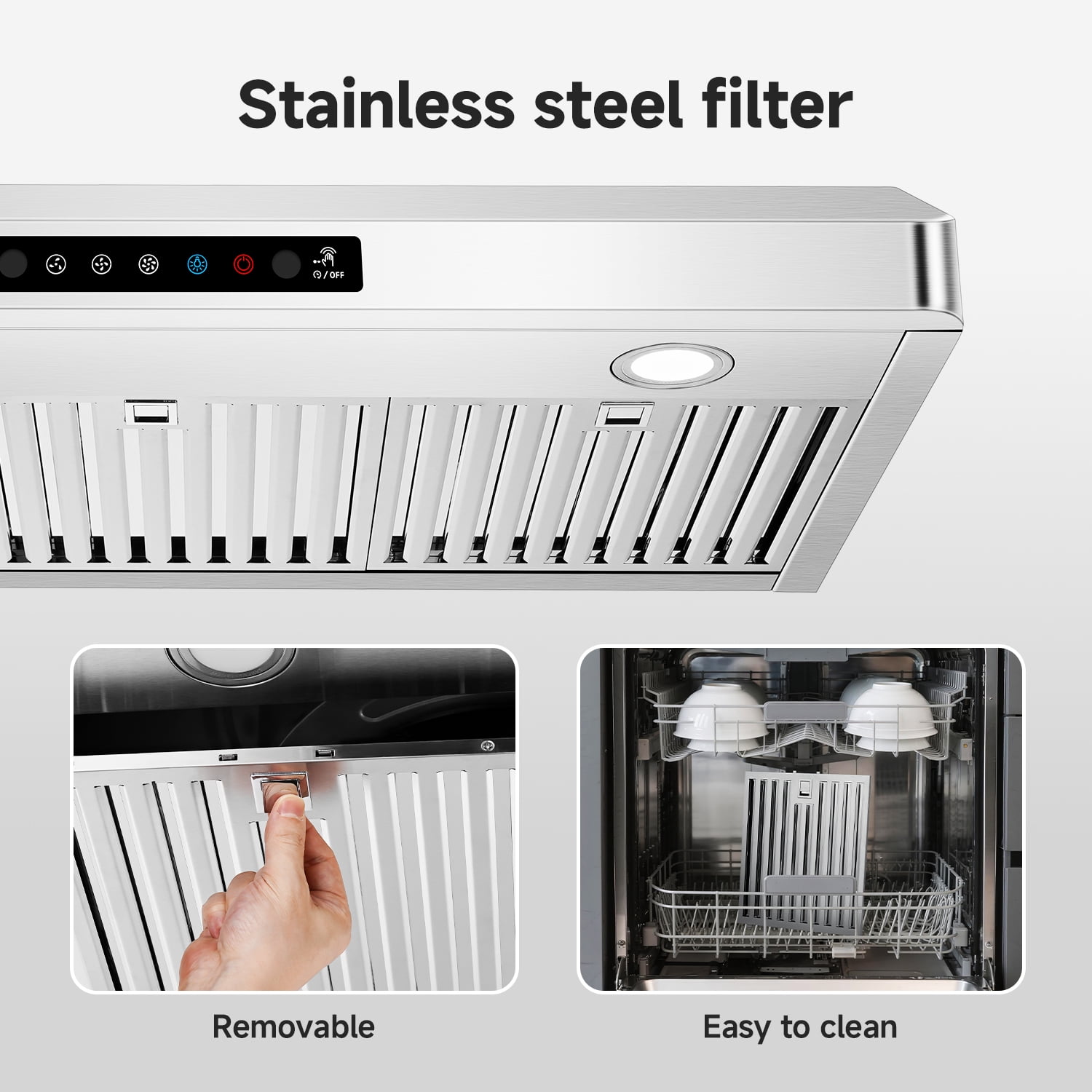 Aobosi 36 inch Range Hood Under Cabinet 800CFM CFM with 3-Speed Gesture Sensing & Touch Control, Stainless Steel Kitchen Stove Vent Hoods with 2 LED Lights, Time Setting
