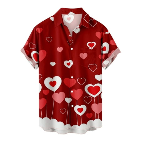 Pisexur Valentine's Day Hawaiian Shirts for Men Short Sleeve Button ...
