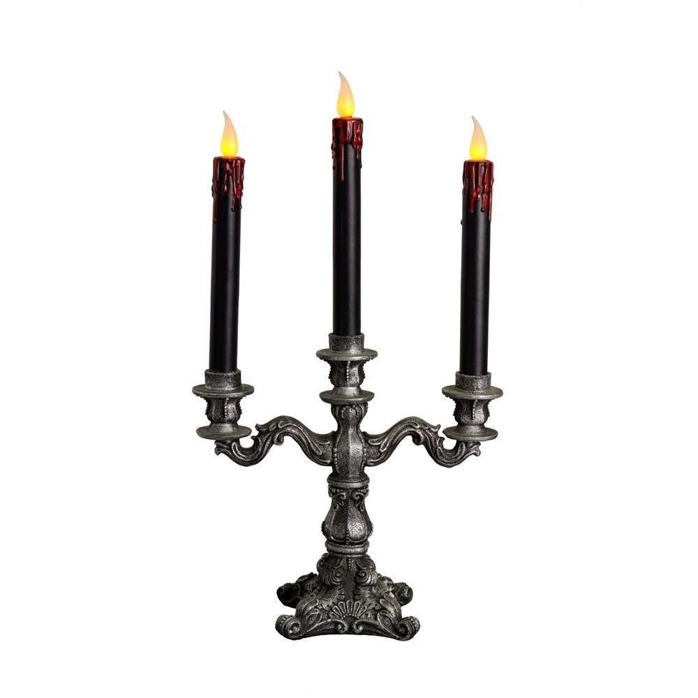 Home Accents Holiday Halloween Candles 19 in. Candelabra with 3 LEDilluminated Tapered Party