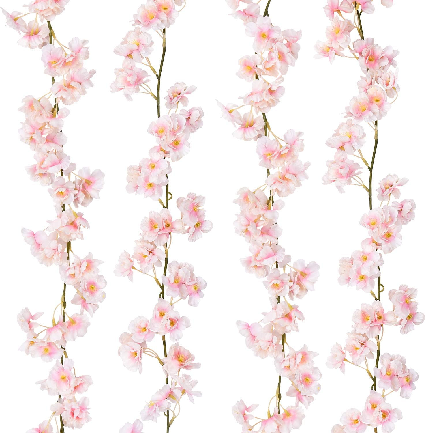 SEELOK 4pcs Artificial Cherry Blossom Flower Vines Hanging Silk Flowers Garland for Outdoors Wedding Party Decor