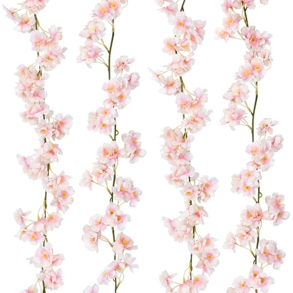 Morttic 2PCS Artificial Flower Vine Cherry Blossom Garland 5.9FT Hanging Plant Fake Silk Garland Wedding Party Decor, Light Pink
