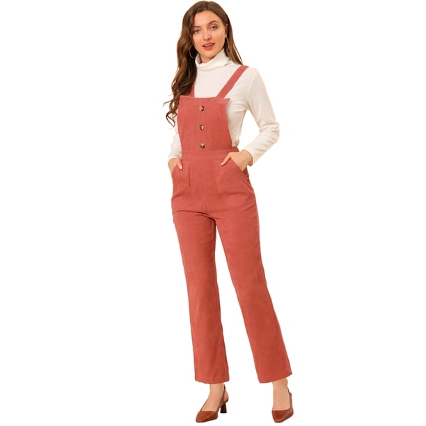 INSPIRE CHIC Pantalones de tirantes de pana con espalda elástica informal para mujer Jengibre XL