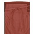 thumbnail image 5 of Fangasis Women Cargo Shorts Loose Linen Summer Casual Ladies Stretch Short Pants Elastic Home Bottoms Brick Red 2XL, 5 of 7