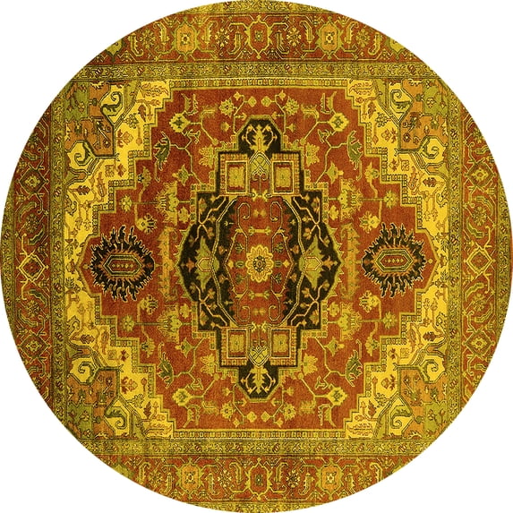 Ahgly Company Machine Washable Indoor Round Persian Yellow Traditional Area Rugs, 3' Round
