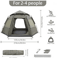 thumbnail image 6 of 2/3/4 Person Camping Pop Up Tent Waterproof 60 Second Easy Quick Setup 4 Season Dome Tent Reactive Outdoor Tent 3 Second Tent Instant Tent Hexagonal Design for Family Camping Tent, 6 of 6