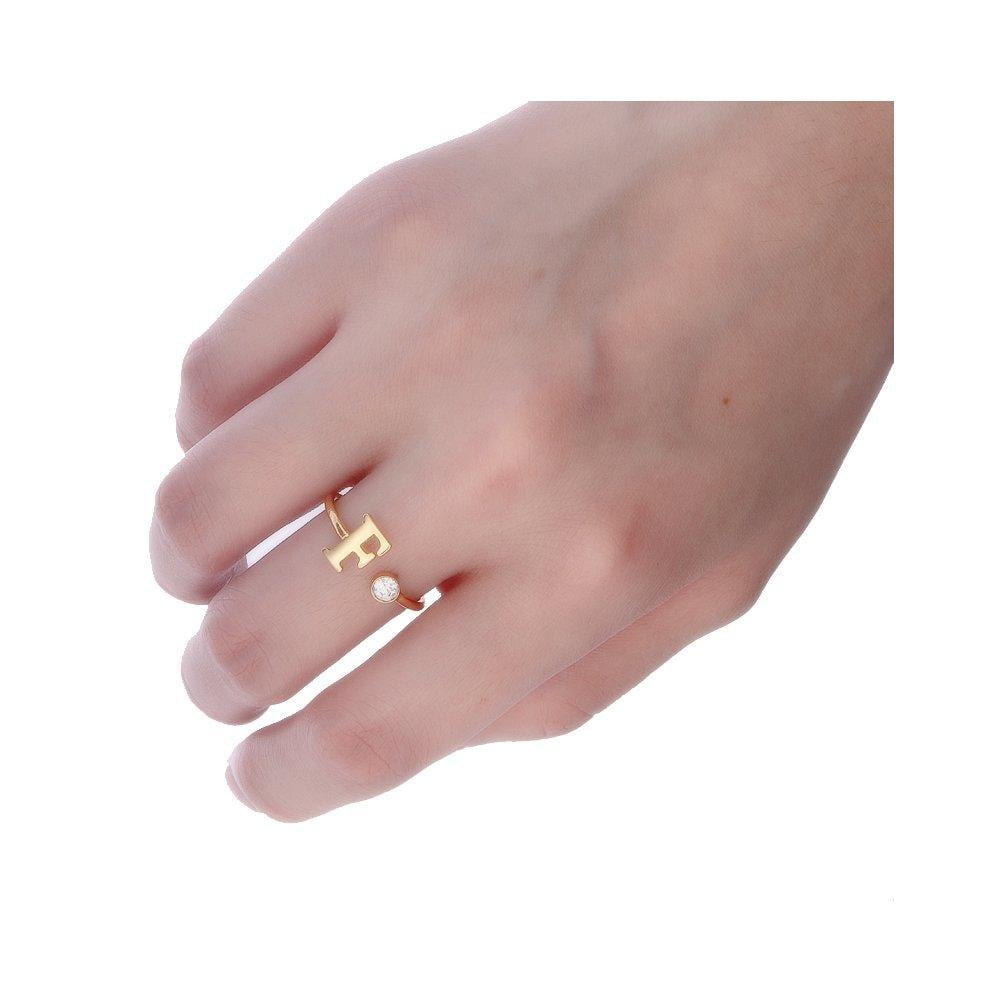 MANZHEN Crystal Personalized Gold Initial Letter Ring A-Z Stackable Ring for Girls