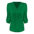thumbnail image 3 of TKLPEHG Dressy Tops for Women Trendy Slim Fit Blouse Crochet Lace Trim V Neck Shirts Solid Color Womens 3/4 Sleeve Tops Casual Elegant Tunic Tops Tshirt (Green,M), 3 of 4