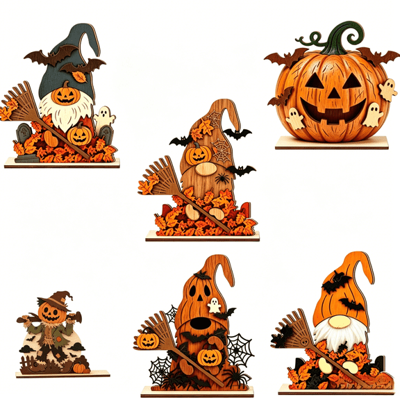 Rustic Wooden Halloween Tabletop Decor, Autumn Fall Tiered-Tray Ornament, Halloween Decorations for Home,Seasonal Gift (Random 1Pcs)