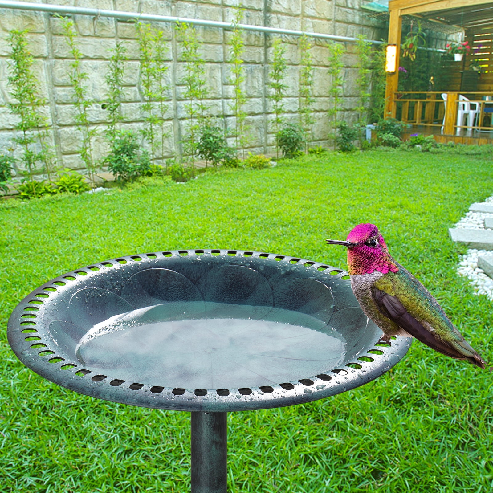 VINGLI Pedestal Bird Bath 28 Inch Antique Green Resin Birdbaths Vintage Garden Decor for Outdoor Lightweight