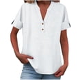thumbnail image 5 of Babysbule Women's V Neck Button Up Cotton Linen Blouse, Casual Short Sleeve Loose Fit Tunic Top for Summer and Spring Daily Wear, 5 of 6