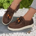 thumbnail image 2 of EKVAHL Women's Suede Flat Loafers Retro Beaded Comfort Slip On Round Toe Chunky Penny Loafers Daily Casual Walking Dress Shoes, 2 of 5