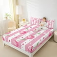 thumbnail image 4 of Manfei Girls Watercolor Cherry Bed Sheets, Cartoon Stars Print King Sheets, White Pink Stripes Abstract Sheet Set, Breathable Home Decor, 4 Pieces, 4 of 7
