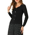 thumbnail image 4 of Allegra K Women's Sweetheart Neck Satin Long Sleeve Elegant Casual Work Blouse Top, 4 of 5