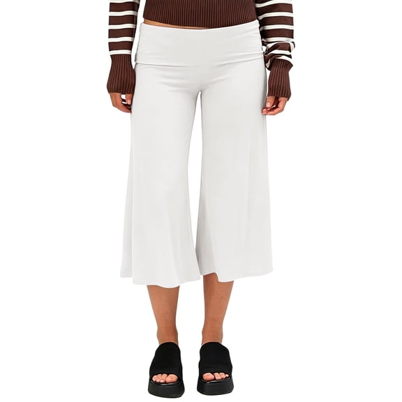 Khunlpohl Yoga Capri Pants for Women Elastic Waist Wide Leg Flowy Casual Pant Solid Color Soft Loose Capri Trousers