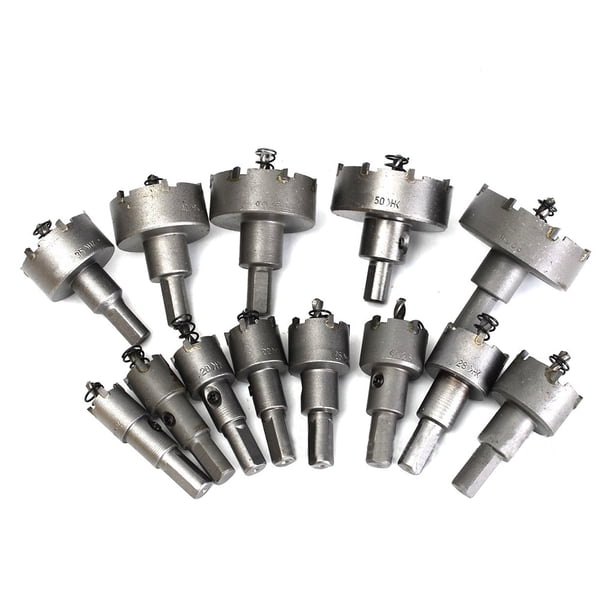 Juego de 13 brocas TCT con punta de carburo de acero inoxidable de 16 a 53 mm.
